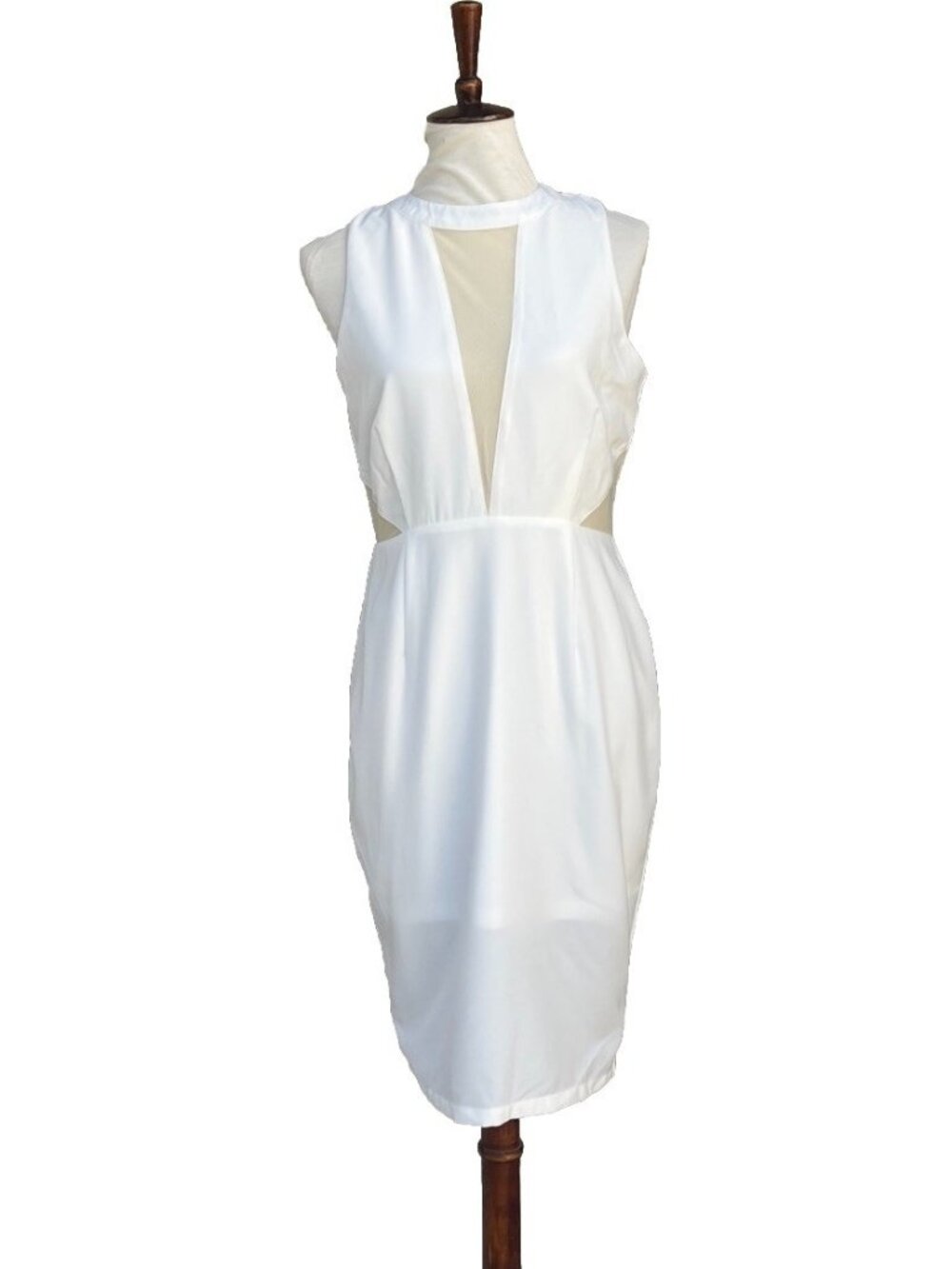 Glamorous White Mesh Cutout Sheath Mini Dress Sleeveless Size M NWT